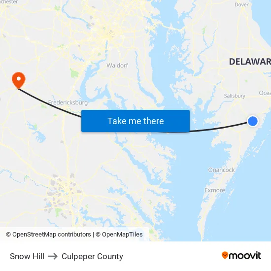 Snow Hill to Culpeper County map