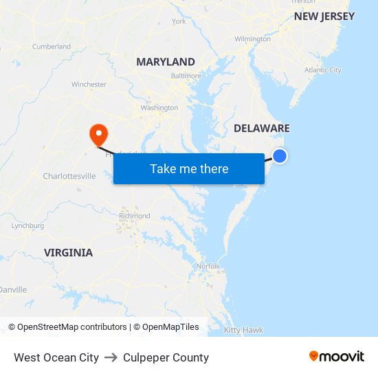 West Ocean City to Culpeper County map