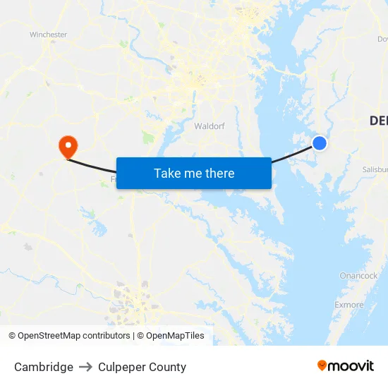 Cambridge to Culpeper County map