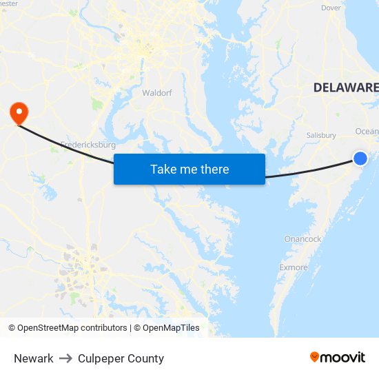 Newark to Culpeper County map