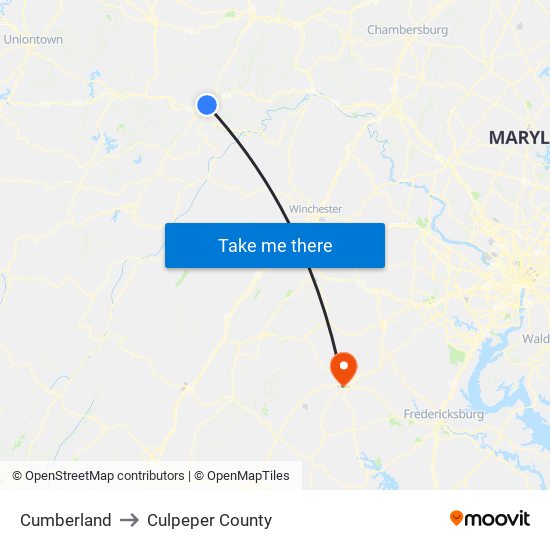 Cumberland to Culpeper County map