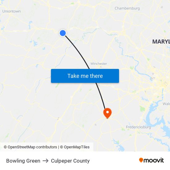 Bowling Green to Culpeper County map