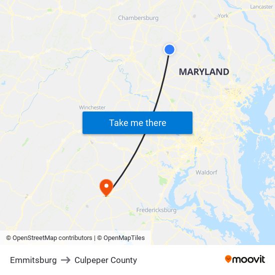 Emmitsburg to Culpeper County map