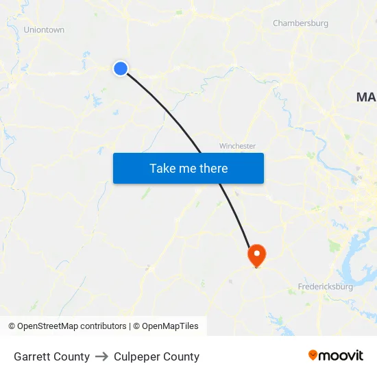 Garrett County to Culpeper County map