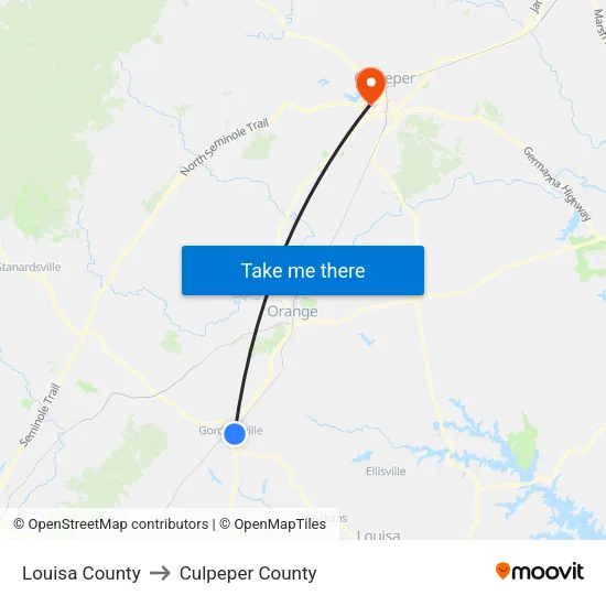Louisa County to Culpeper County map