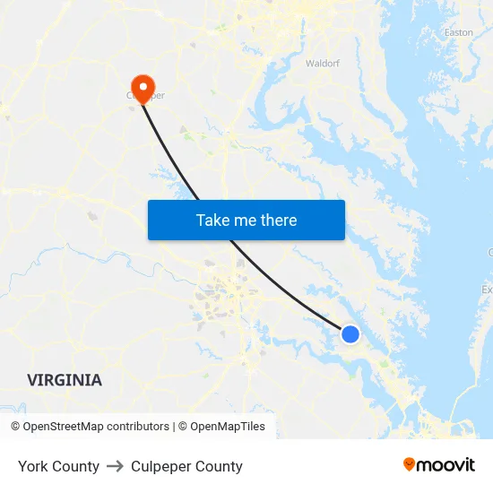 York County to Culpeper County map