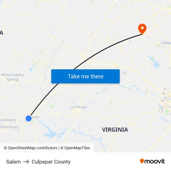 Salem to Culpeper County map