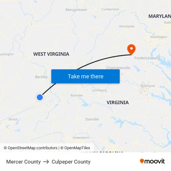 Mercer County to Culpeper County map