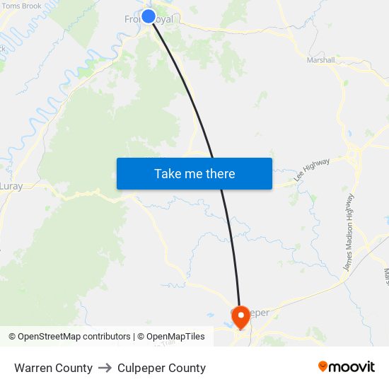 Warren County to Culpeper County map