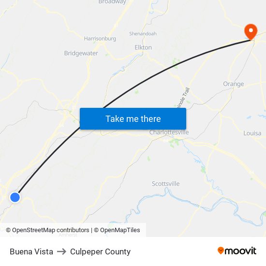 Buena Vista to Culpeper County map