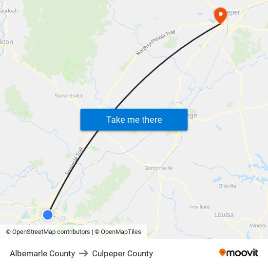 Albemarle County to Culpeper County map