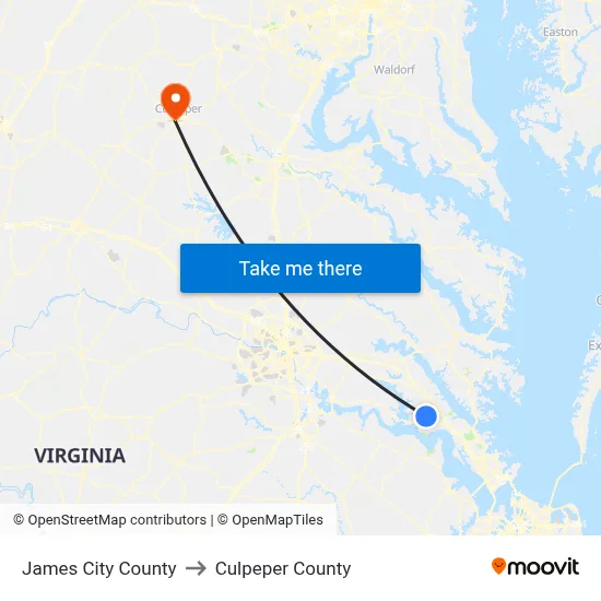 James City County to Culpeper County map