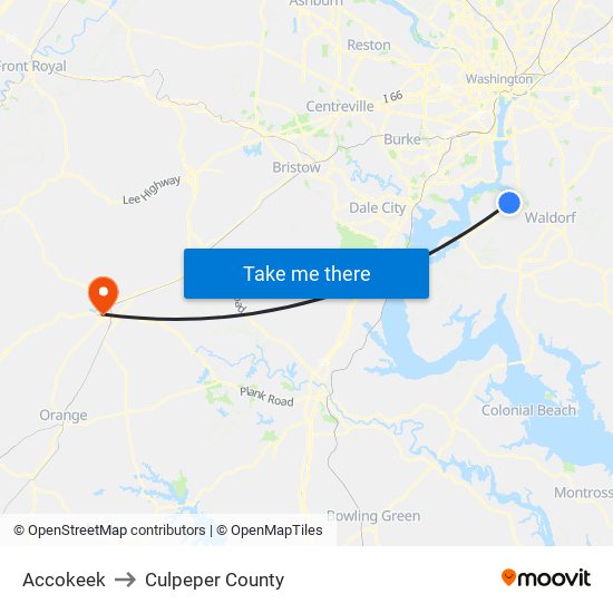 Accokeek to Culpeper County map