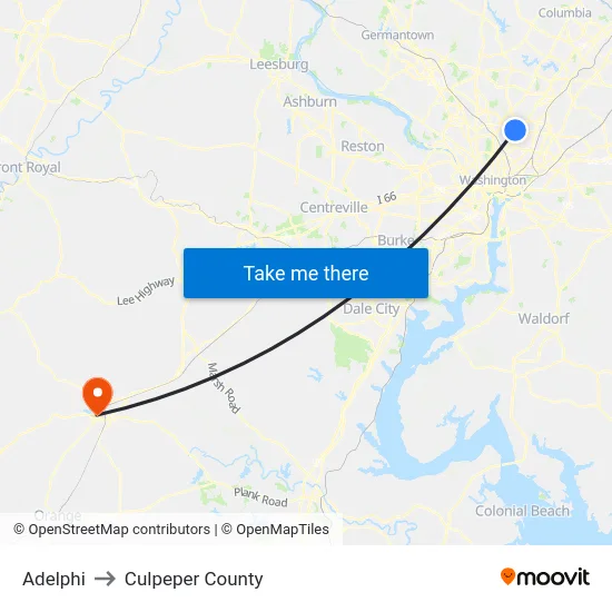 Adelphi to Culpeper County map