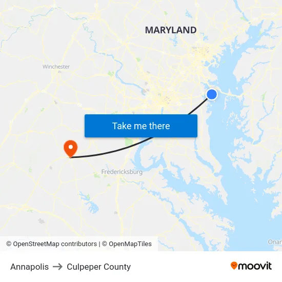 Annapolis to Culpeper County map