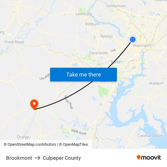 Brookmont to Culpeper County map