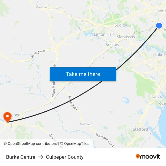 Burke Centre to Culpeper County map