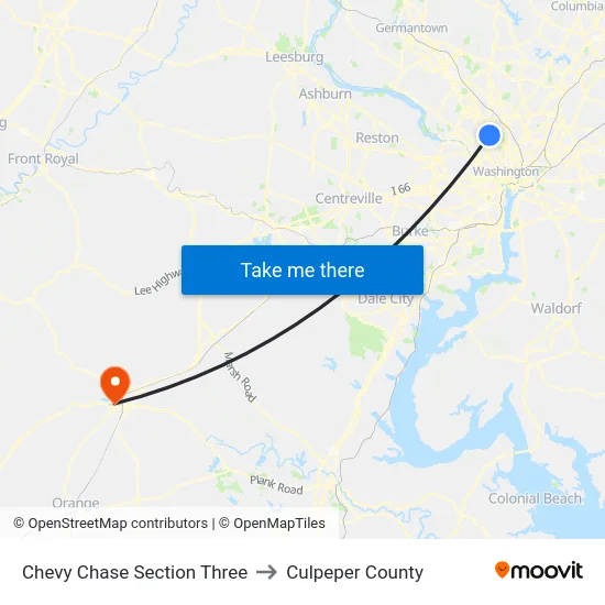 Chevy Chase Section Three to Culpeper County map