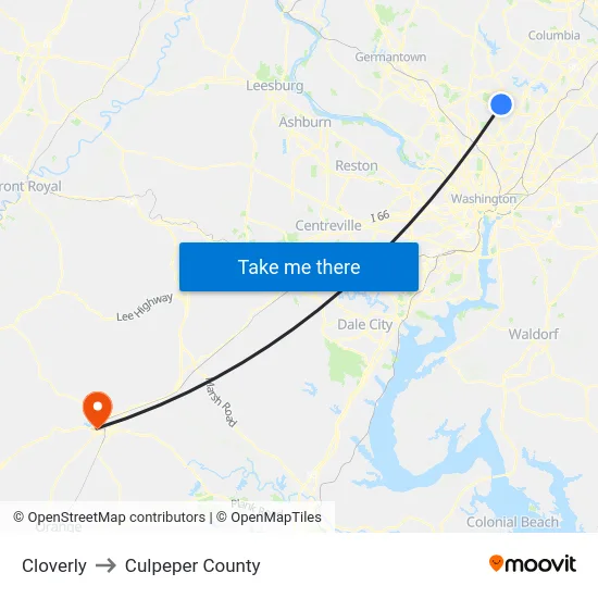 Cloverly to Culpeper County map