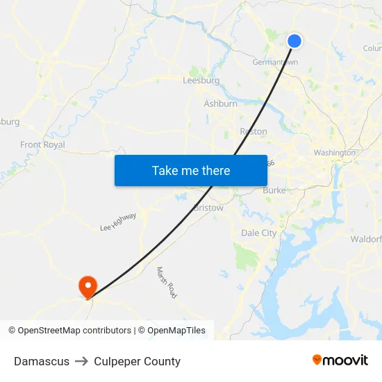 Damascus to Culpeper County map