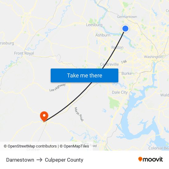 Darnestown to Culpeper County map