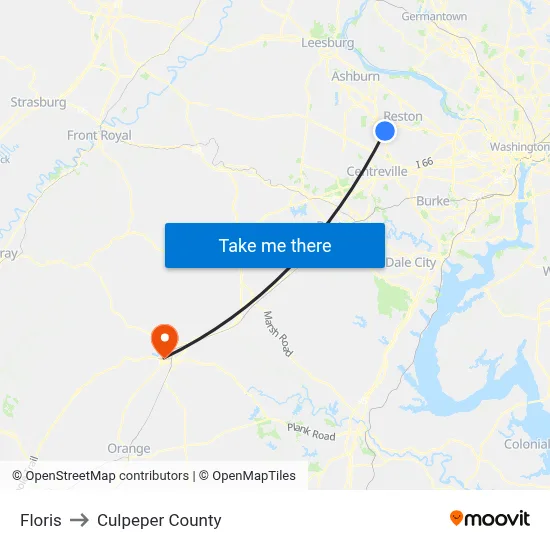 Floris to Culpeper County map