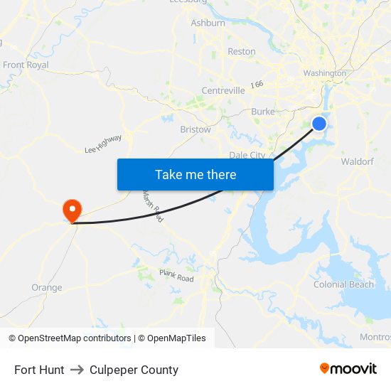 Fort Hunt to Culpeper County map