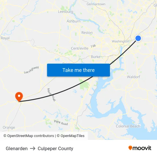 Glenarden to Culpeper County map
