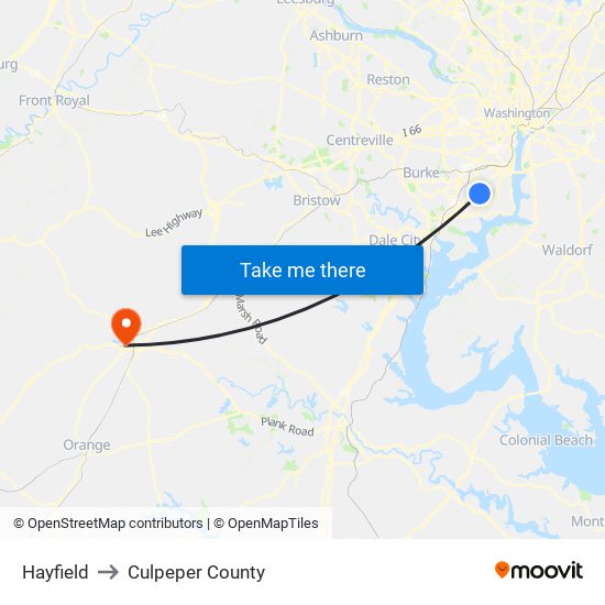 Hayfield to Culpeper County map