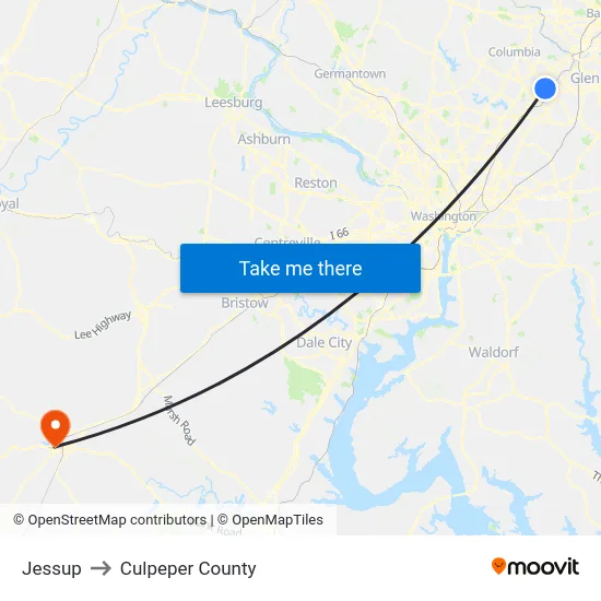 Jessup to Culpeper County map