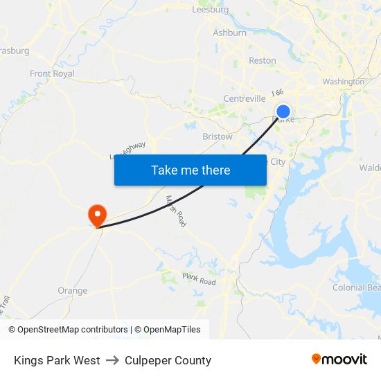 Kings Park West to Culpeper County map