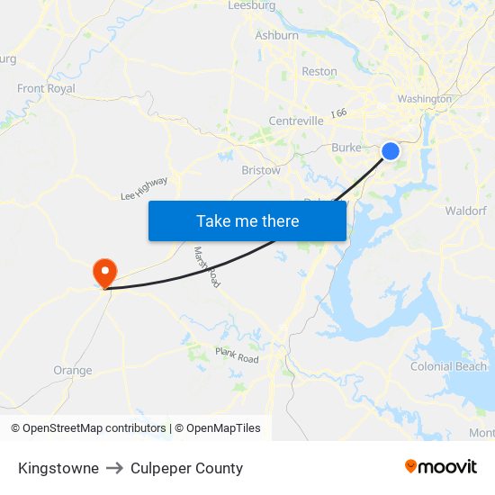 Kingstowne to Culpeper County map