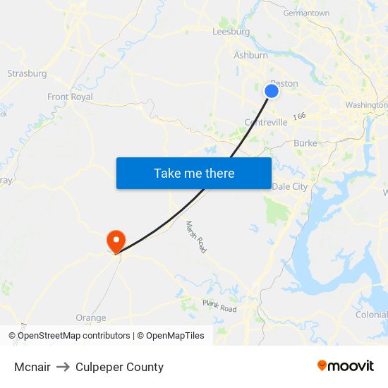 Mcnair to Culpeper County map