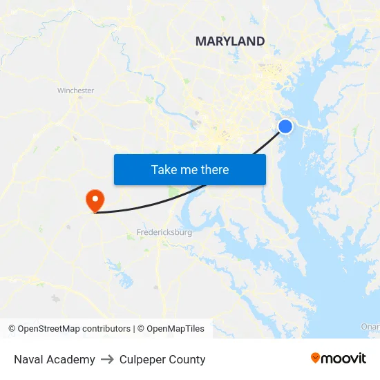Naval Academy to Culpeper County map
