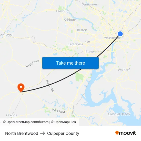 North Brentwood to Culpeper County map