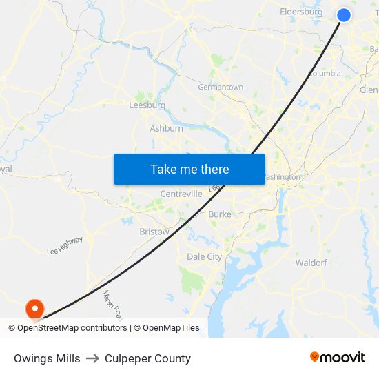 Owings Mills to Culpeper County map