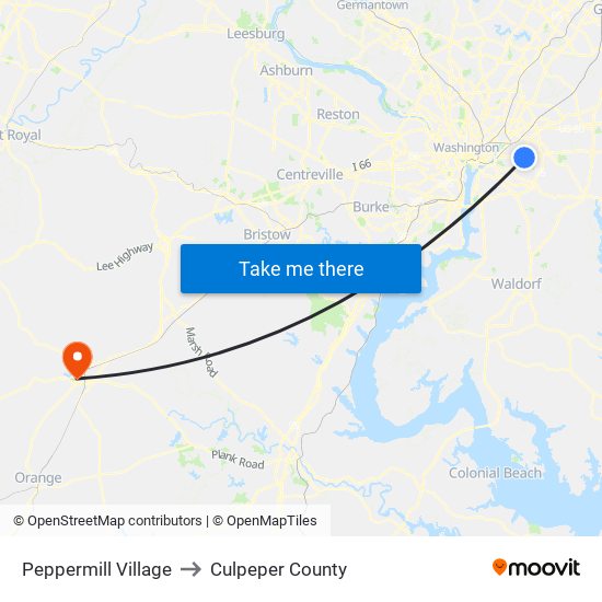 Peppermill Village to Culpeper County map