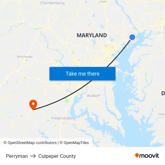 Perryman to Culpeper County map