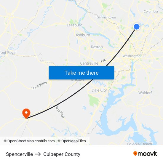 Spencerville to Culpeper County map