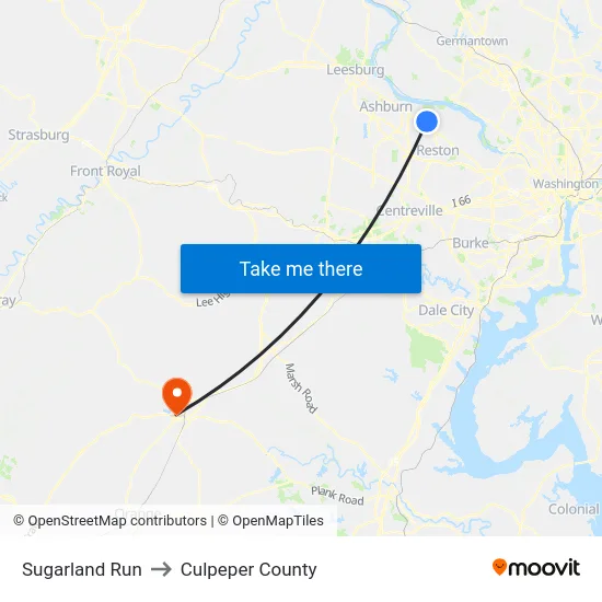 Sugarland Run to Culpeper County map
