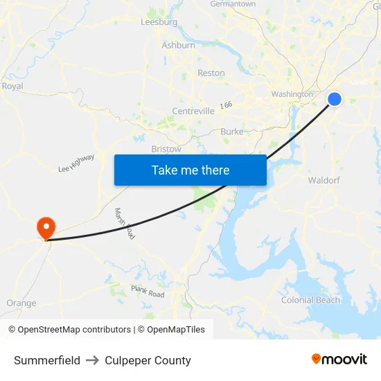 Summerfield to Culpeper County map