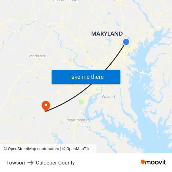 Towson to Culpeper County map