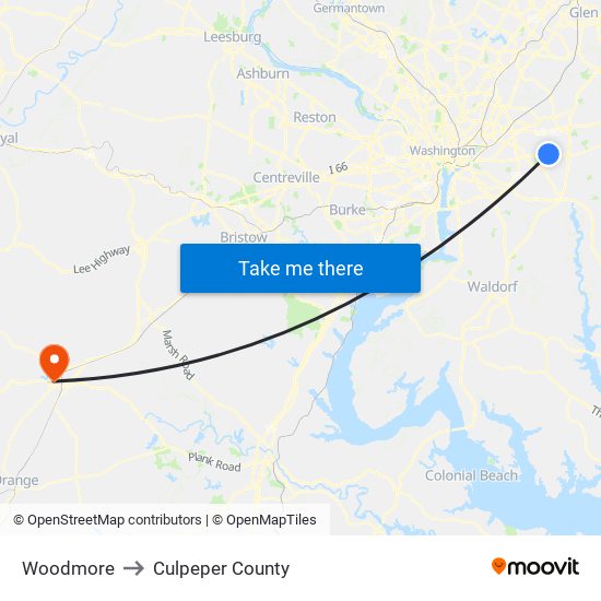 Woodmore to Culpeper County map