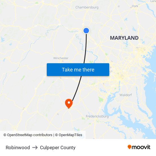 Robinwood to Culpeper County map