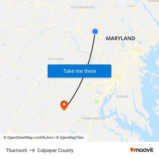 Thurmont to Culpeper County map