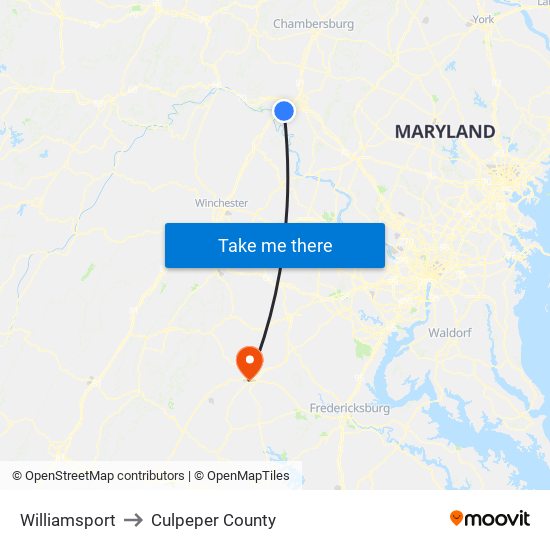 Williamsport to Culpeper County map