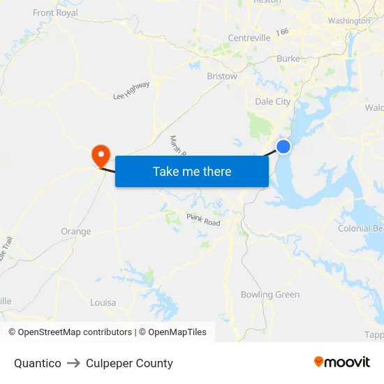 Quantico to Culpeper County map