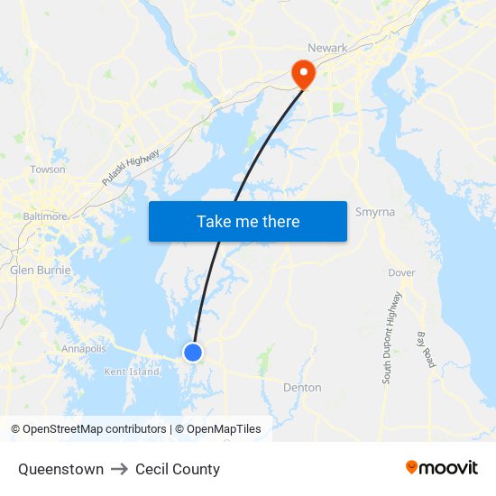 Queenstown to Cecil County map