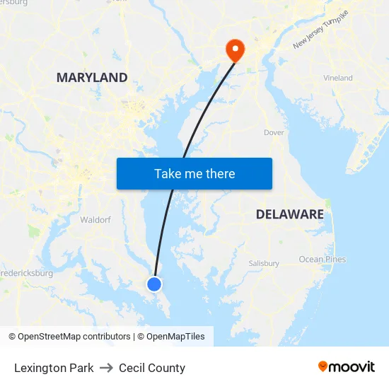 Lexington Park to Cecil County map