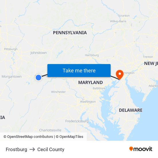 Frostburg to Cecil County map